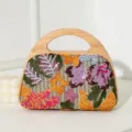 Elegante bolso de mano de noche con lentejuelas bordadas y asa de madera maciza natural - Rojo Anaranjado