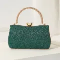 Luxuriöse smaragdgrüne Strass-Abendtasche mit elegantem goldenem Metallgriff für Galas - Grün