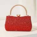 Elegante rote Abendhandtasche mit Strasssteinen und goldenem Griff für Galas und Hochzeiten - Rot