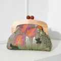 Handmade embroidery sequin evening clutch bag with elegant wooden frame and bead clasp - 24*4*19cm / Green