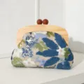Handcrafted floral embroidery straw clutch bag with blue sequins and solid wooden clasp - 24*4*19cm / Blue