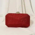 Luxuriöse rote Strass-Abendtasche für Damen mit goldenem Verschluss und eleganter Boxform. - Rot
