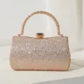 Luxuriöse funkelnde Abend-Clutch in Roségold mit Strass und Rundgriff - Champagner