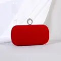 Elegante rote Samt-Abendtasche für Damen mit einem sehr funkelnden Kristallgriff - Standardstil (Groß) / Rot