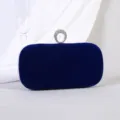 Elegante königsblaue Samt-Abendtasche mit funkelndem Kristall-Ringverschluss für Damen - Standardstil (Groß) / Dunkelblau