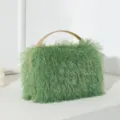 Elegante grüne Straußenfeder-Abendtasche Box Clutch mit goldenem Metallgriff - Grün