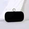 Elegante schwarze Samt-Abendtasche mit funkelndem Kristallring-Verschluss für formelle Anlässe - Standardstil (Groß) / Schwarz
