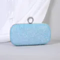 Funkelnde hellblaue Pailletten-Abendtasche mit Strass-Ringverschluss für Bankette - L / Blau