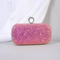 Funkelnde rosa Pailletten-Abendtasche mit Strass-Ringgriff für Partys - L / Fuchsia