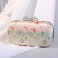 Elegante Vintage-Abendtasche mit Blumenstickerei und luxuriösem Strass-Schleifenverschluss. - Silber
