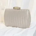 Champagnerfarbene Glitzer-Abendtasche mit Webstruktur und elegantem Goldverschluss für Feste - Gold