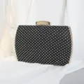 Elegant black box-shaped evening clutch bag featuring all-over sparkling rhinestones - Black