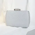 Elegant silver box-shaped evening clutch bag with a sparkling rhinestone mesh pattern - Silver