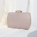 Elegant pink square box evening clutch bag with shiny lattice rhinestone design - Rose Gold