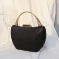 Elegante schwarze Glitzer-Abendtasche mit goldenem Strassgriff für Hochzeiten. Chic - Schwarz