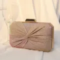Elegante Abendtasche mit rosa und goldenem Glitzer, Falten-Design und goldenem Verschluss - Rosa