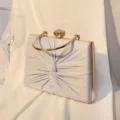 Elegante silberne Abendtasche mit Falten und rundem goldenem Metallgriff für Feste - Silber