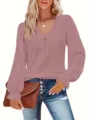 Close-up of women's V-neck blouse featuring intricate eyelet detail and ruffled cuffs. - 3XL / Tops / Rouge Red