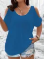 T-shirt blu reale taglie forti da donna con spalle scoperte e vestibilità comoda - 3XL / Top / Blu Verde