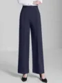 Elegante Damen-Hose mit hoher Taille und weitem Bein in Marineblau für eine schlanke Silhouette - XS / Marineblau