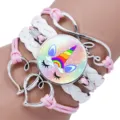 Close-up of children's unicorn multi-layer bracelet with rainbow horn time gem charm. - Unicorn Style 3 / 25mm