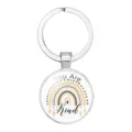 Detailed view of silver keychain pendant featuring a boho rainbow and 'You Are Kind' print - 25mm White K / #03