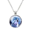 Silver howling wolf moon pendant necklace with a durable stainless steel chain link design - 25mm Stainless Steel Chain / #05