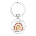 Round silver metal keychain featuring a boho rainbow design and 'You Are Smart' message - 25mm White K / #08
