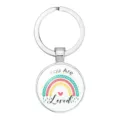 Silver circular keychain with colorful rainbow design and 'You Are Loved' quote - 25mm White K / Globe Bead