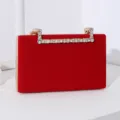 Elegante rote Samt-Clutch-Tasche mit Strass-Griff für festliche Abendkleider und Bankette - Rot