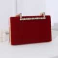 Elegante rote Abendtasche aus Samt mit einem funkelnden Griff aus Strass-Steinen. - Burgunderrot