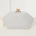 Elegante silberne Abendtasche mit Zickzack-Muster und goldenem Edelsteinverschluss - Silber