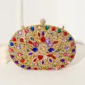 Pochette de soirée luxueuse avec strass multicolores et chaîne dorée pour banquets - Or Doré