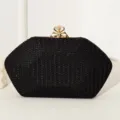 Elegante schwarze Glitzer-Abendtasche mit funkelndem diamantförmigem Goldverschluss - Schwarz