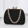 Elegante schwarze Abendtasche mit Glitzer, Herzverschluss und Strasskette - Schwarz
