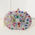 Pochette de soirée élégante en strass argentés avec motif floral en pierres précieuses - Argent Doré