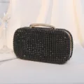 Elegante schwarze Abendtasche mit Strasssteinen und funkelndem Kristallgriff für Partys - Schwarz