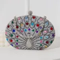 Elegante luxuriöse Pfau Abendtasche mit bunten Strasssteinen für den Vintage-Party-Look. - Silber