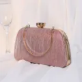Elegante rosa Glitzer-Abendtasche für Damen mit goldenem Metallgriff und Verschluss - Roségold