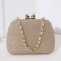 Elegante goldene Glitzer-Abendtasche mit Herzverschluss und glitzernder Strasskette - Gold