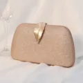 Elegant champagne gold glitter evening clutch with metal leaf clasp for banquets. - Rose Gold