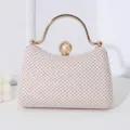 Elegante Strass-Gitter-Abendtasche mit Perlenverschluss und luxuriösem Goldgriff - Aprikose
