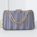 Elegante graue Glitzer-Abendtasche für Damen mit zweireihiger Strasskette und Goldverschluss - Lila