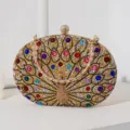 Vintage Pfauen-Abendtasche mit Strass und bunten Kristallen für elegante Partys. - Gold