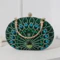 Vintage grüne Pfau Straß-Abendtasche mit goldenem Griff für elegante Partys und Bankette - Grün