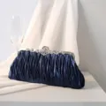 Eleganter dunkelblauer Falten-Abendtasche mit funkelndem Strassstein-Metallverschluss - Dunkelblau