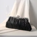 Elegante schwarze plissierte Abendhandtasche mit Strassbesatz für die Braut - Dunkelgrau