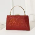 Elegante rote Abendtasche mit goldenem Griff und glitzernder PU-Struktur Oberfläche. - Rot