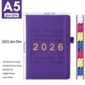 Agenda giornaliera 2026 A5 viola con 412 pagine di carta senza acidi e linguette - Viola scuro
