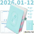 Agenda 2026 azzurro con schede mensili e pagine di pianificazione giornaliera completa - Modello B / Pagine Interne in Inglese / Celeste
